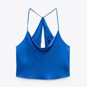 Zara Cobalt Open Back Silk Top — Size M